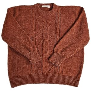 Men's Rust Cable-Knit Crewneck Sweater